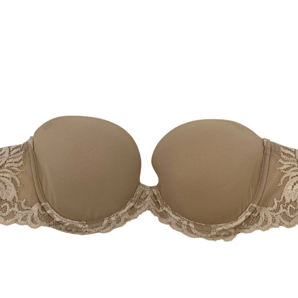 NATORI TAN FEATHERS PLUNGE STRAPLESS BRA SIZE 32D - Picture 2 of 12